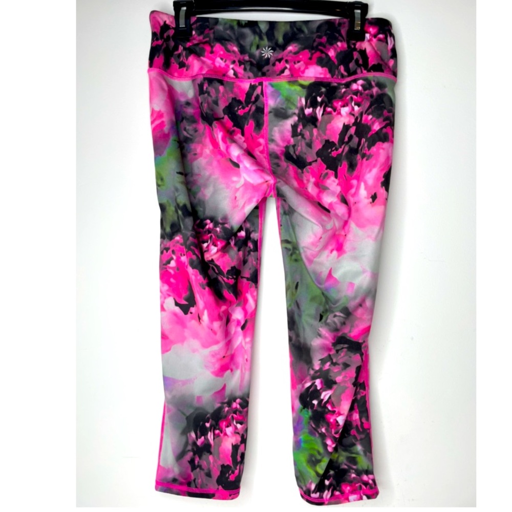 Athleta Chaturanga Bloom Capri Multi Color Crop Leggings M Pink Black 20.5”.